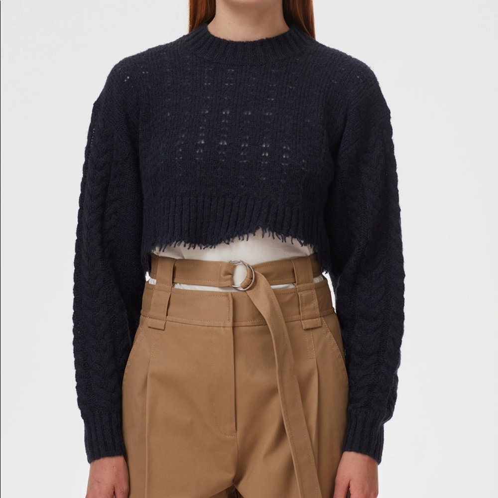 Tibi Distressed Hem Cropped Pullover